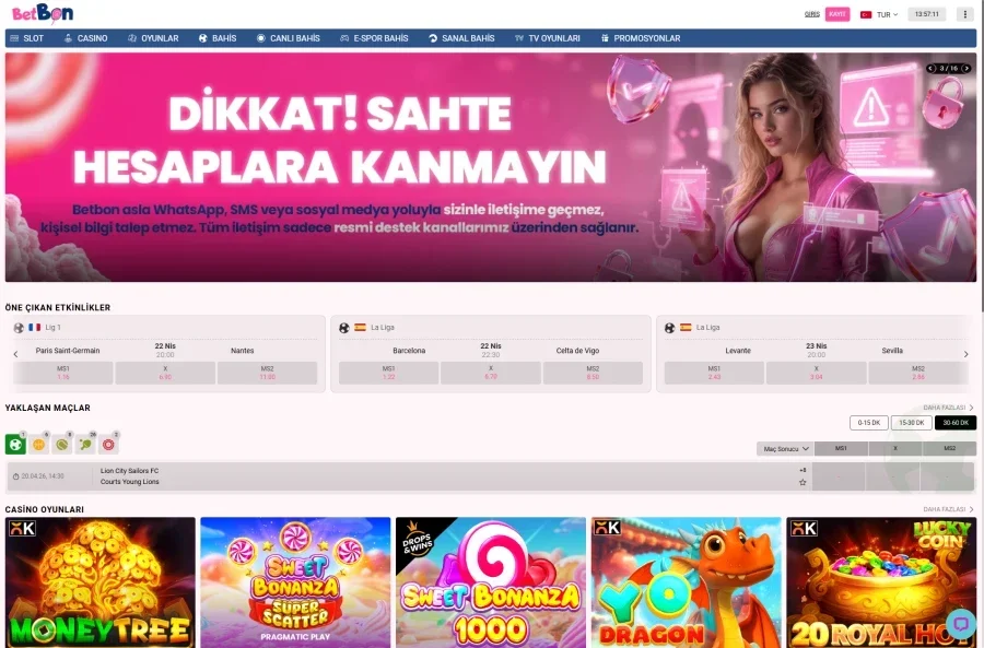Betbon arayüz görüntüsü
