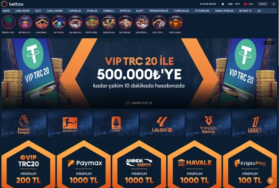 Betbox arayüz görüntüsü