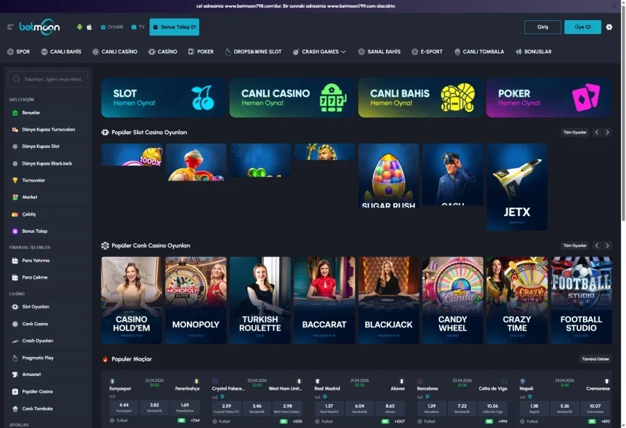 Betmoon arayüz görüntüsü
