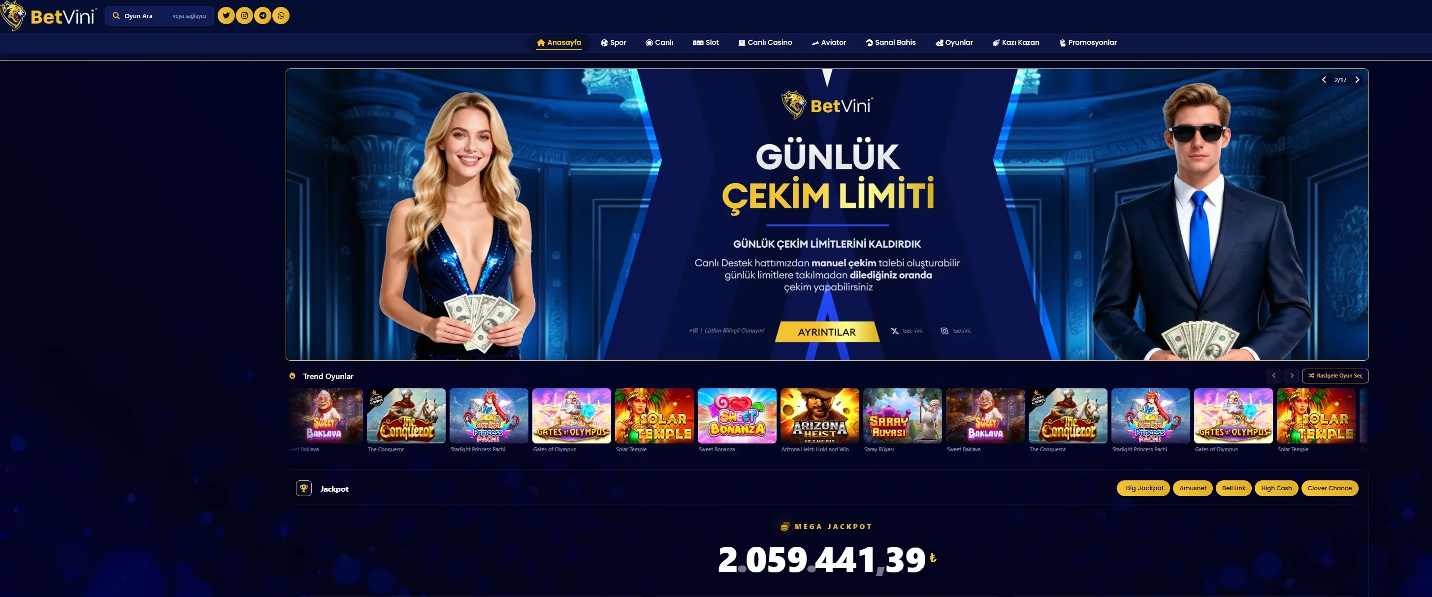 Betvini arayüz görüntüsü