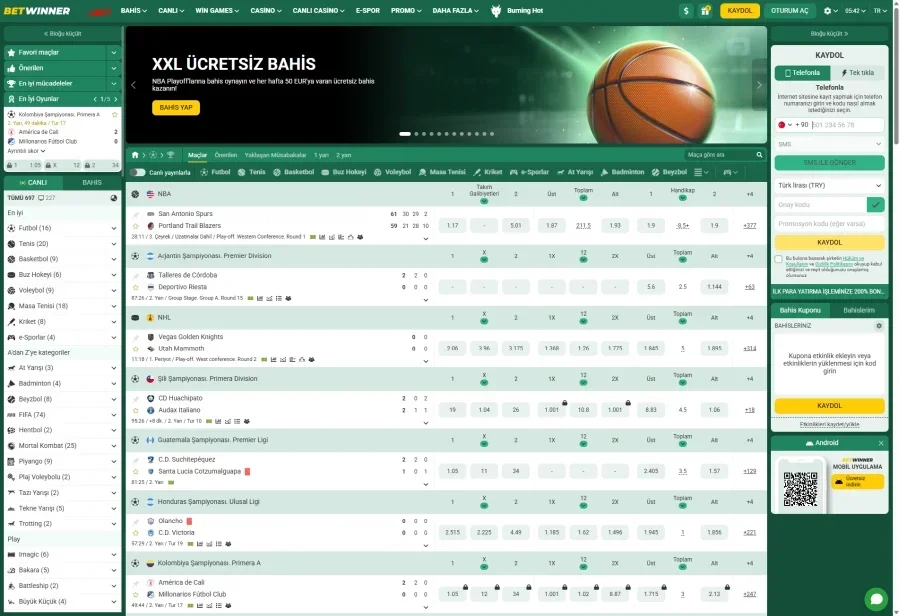Betwinner arayüz görüntüsü
