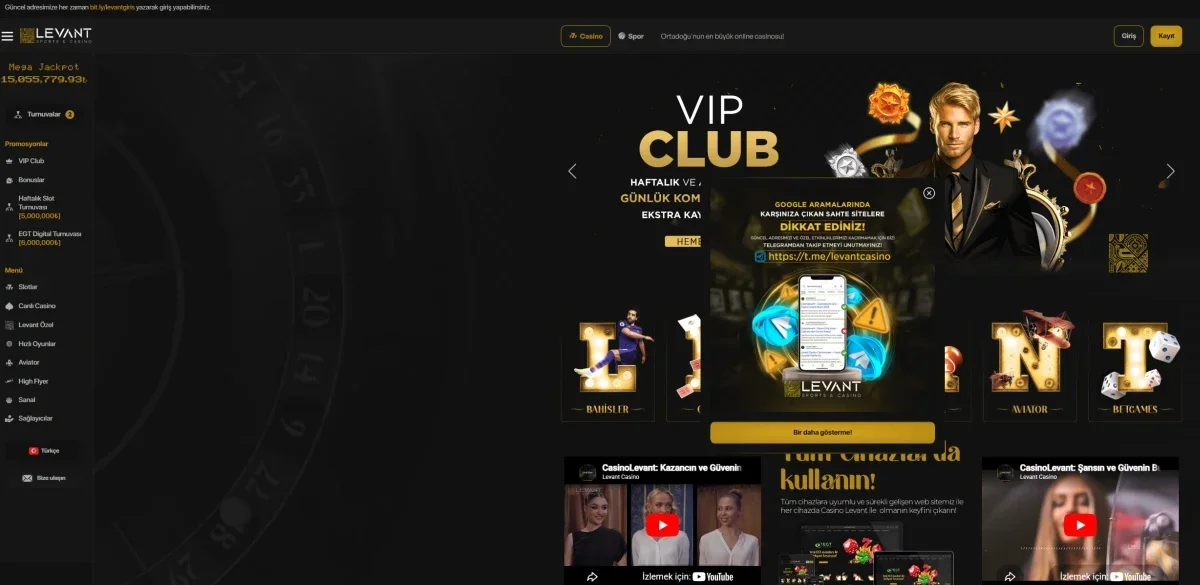 Casino Levant arayüz görüntüsü