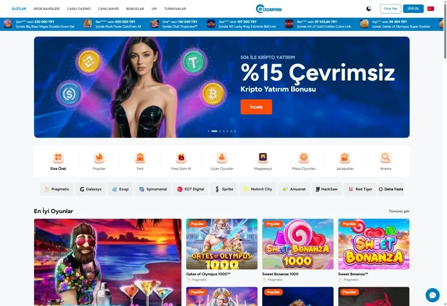 Casinoprom arayüz görüntüsü