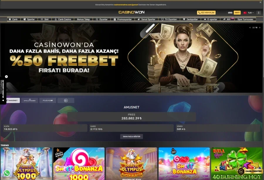 Casinowon arayüz görüntüsü
