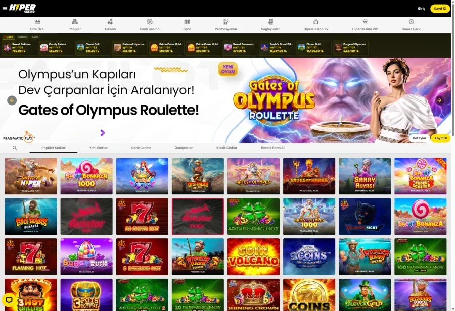 HiperCasino arayüz görüntüsü