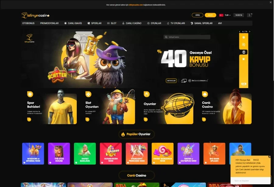 İstinye Casino arayüz görüntüsü