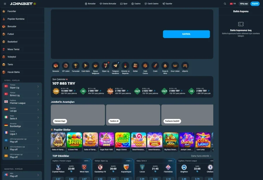 Joinbet arayüz görüntüsü