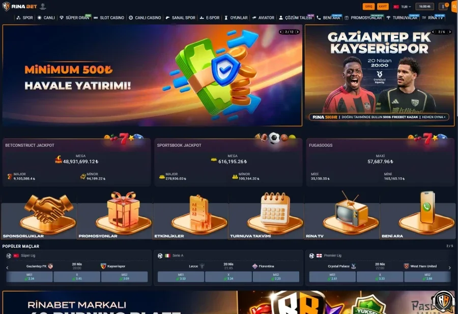 Rinabet arayüz görüntüsü