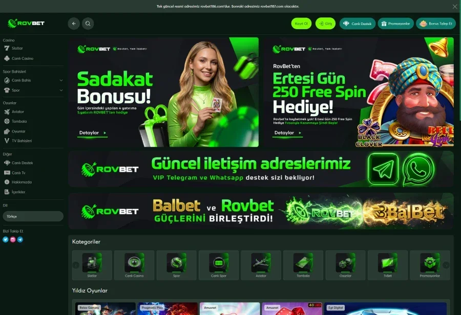 Rovbet arayüz görüntüsü