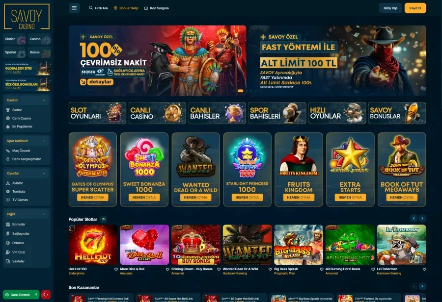 Savoy Casino arayüz görüntüsü