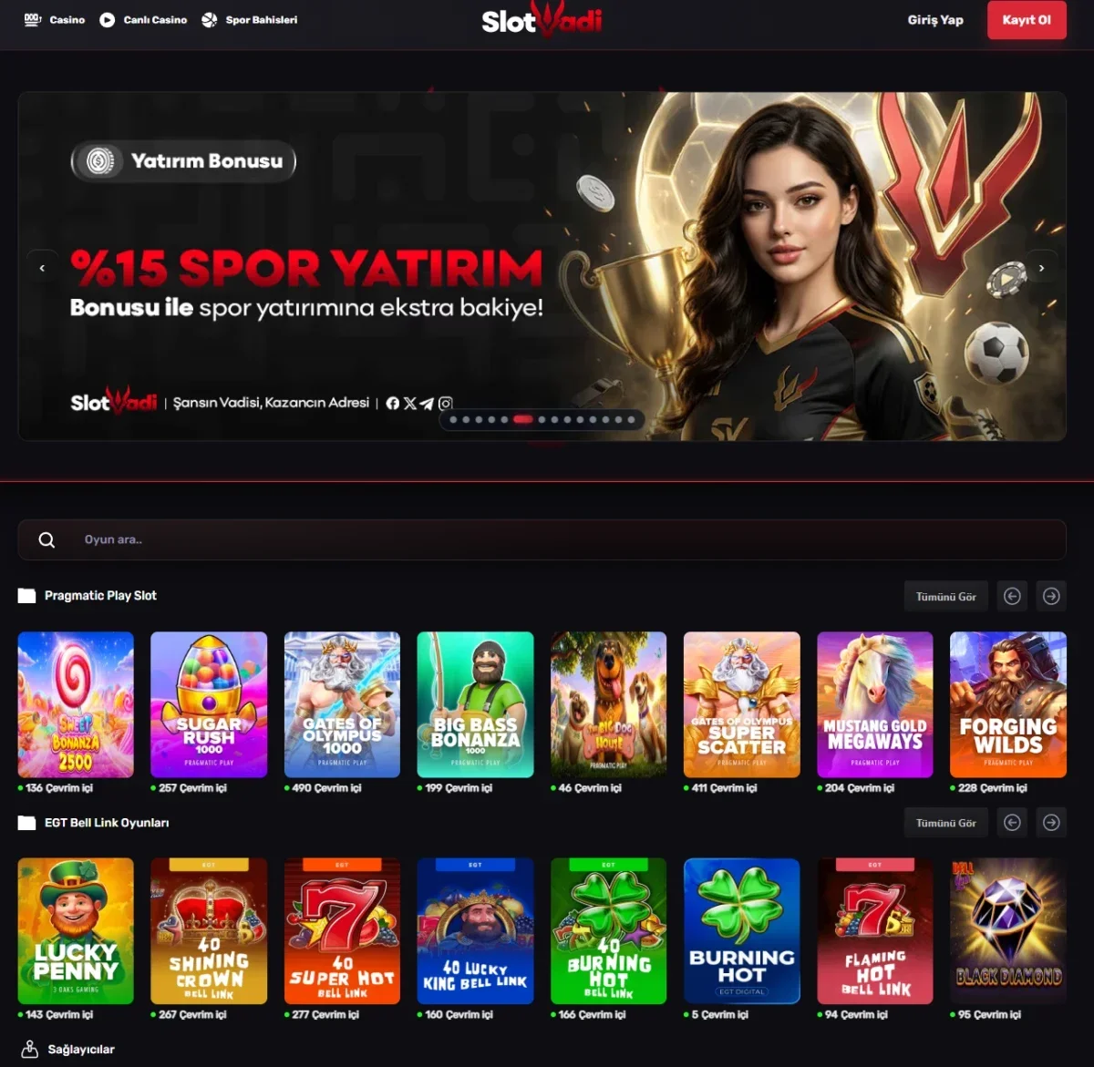 Slot Vadi arayüz görüntüsü