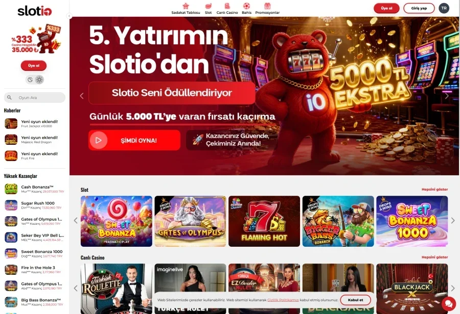 Slotio arayüz görüntüsü