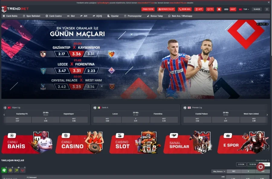 Trendbet arayüz görüntüsü