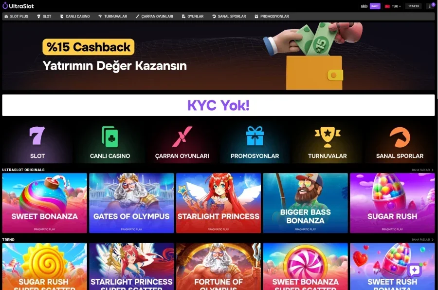 Ultraslot arayüz görüntüsü