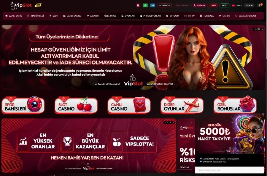 Vipslot arayüz görüntüsü