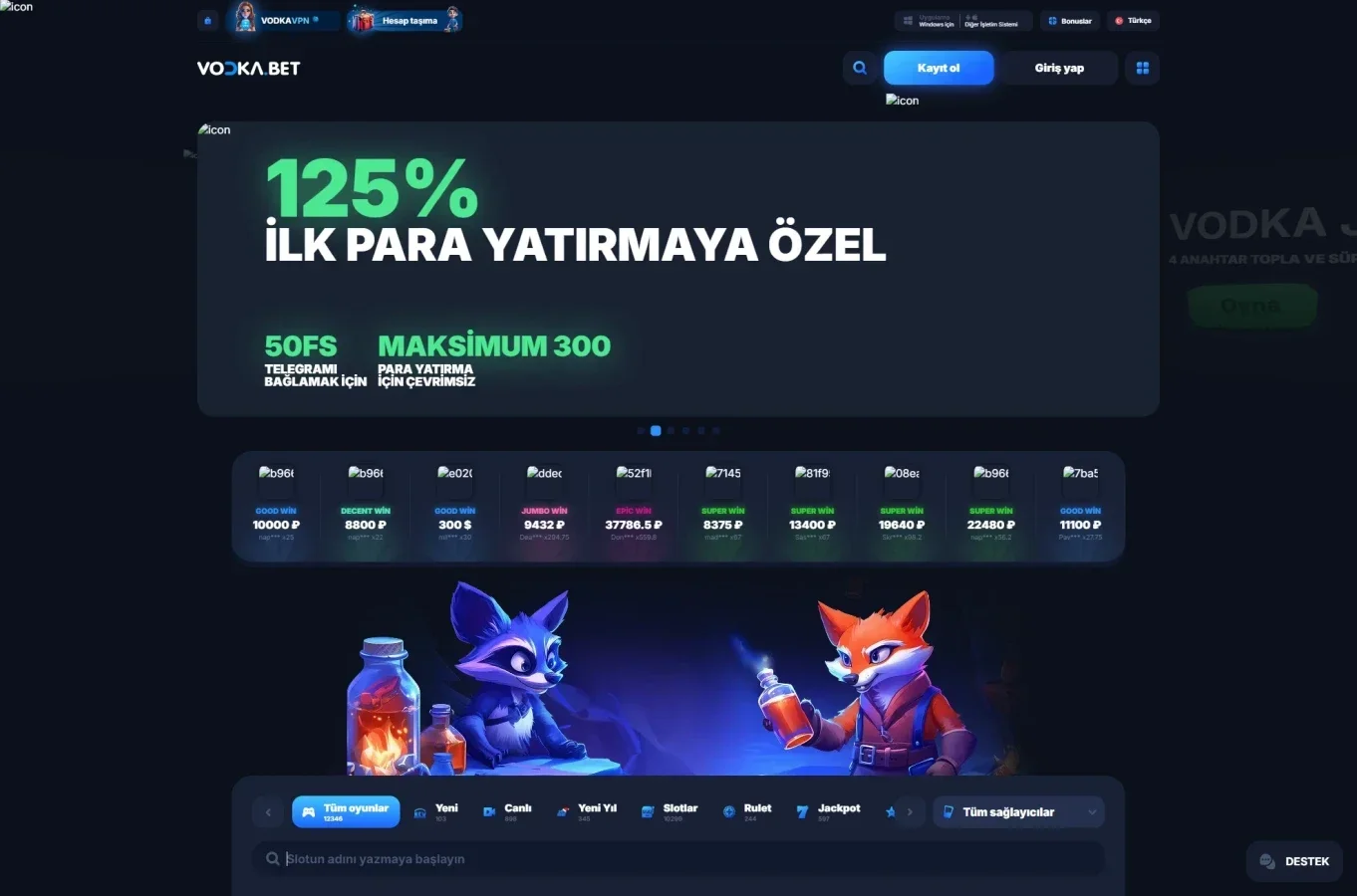 Vodkabet arayüz görüntüsü