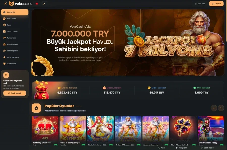 Vola Casino arayüz görüntüsü