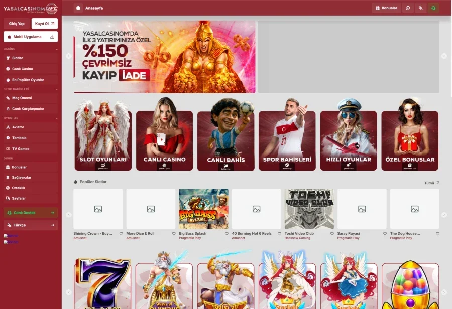 YasalCasinom arayüz görüntüsü